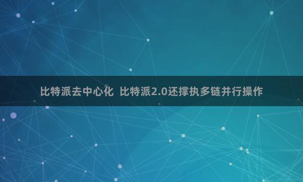 比特派去中心化  比特派2.0还撑执多链并行操作